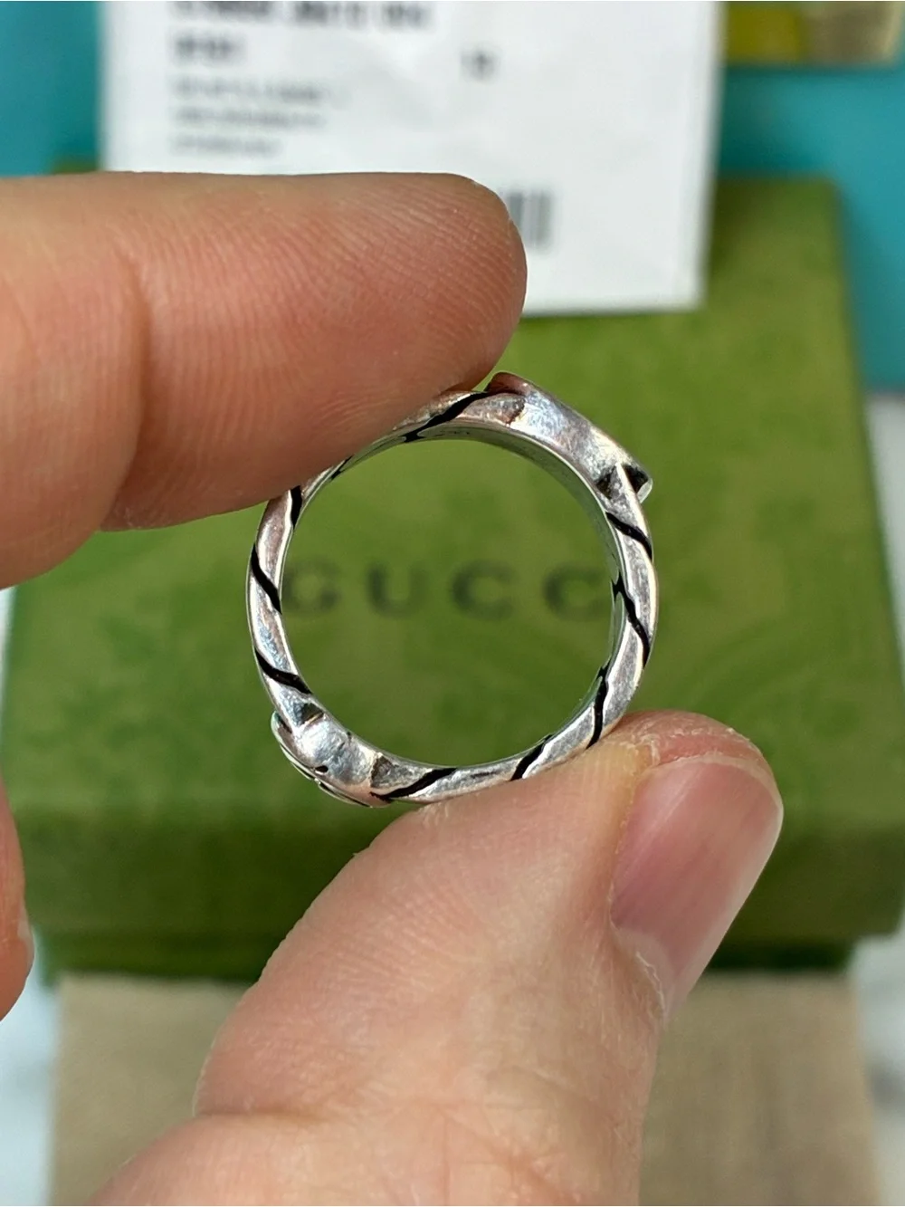 NWT Gucci Silver 925 Black Interlocking GG Ring - IT Size 13 = 6.25 US